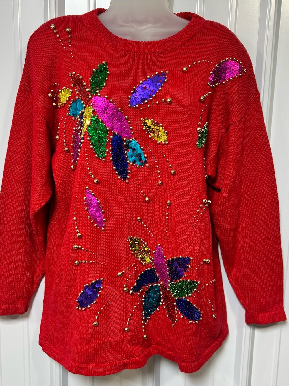 Vintage Victoria Harbour Festive Sequin Beaded Sweater Christmas
